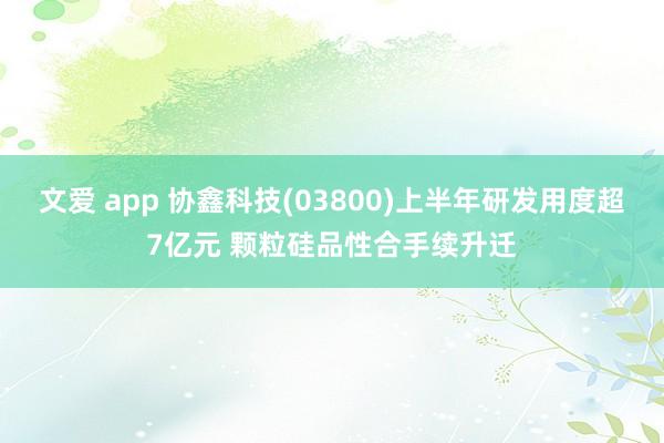 文爱 app 协鑫科技(03800)上半年研发用度超7亿元 颗粒硅品性合手续升迁